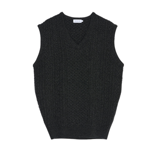 Aran Fisherman Wool Knit Vest (Dark Grey)